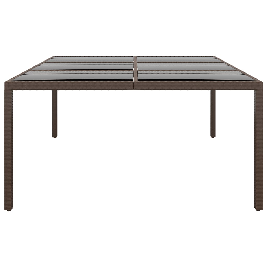 vidaXL Garden Table with Glass Top Brown 200x150x75 cm Rattan