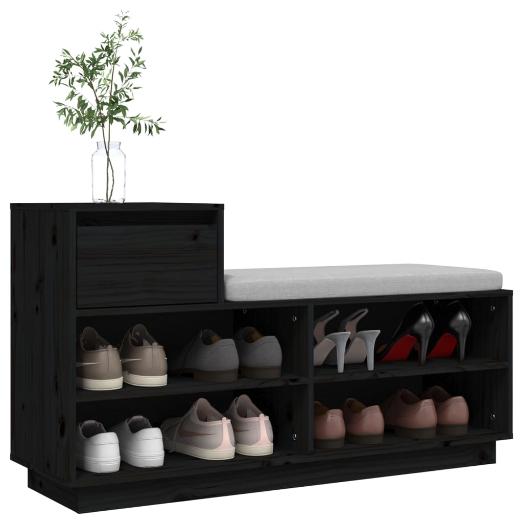 vidaXL Shoe Cabinet Black 110x34x61 cm Solid Wood Pine