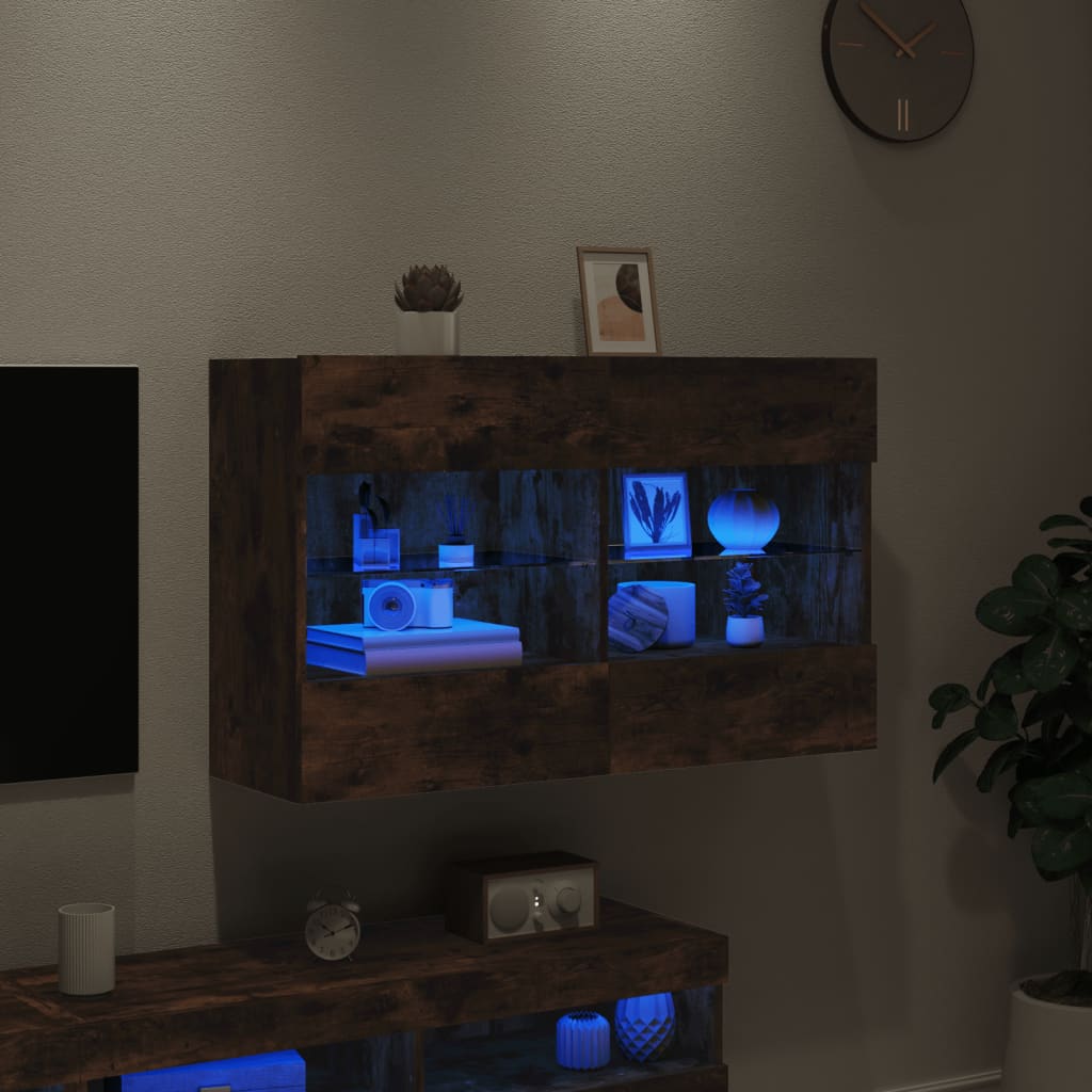 vidaXL TV Wall Cabinet with LED Lights Smoked Oak 98.5x30x60.5 cm