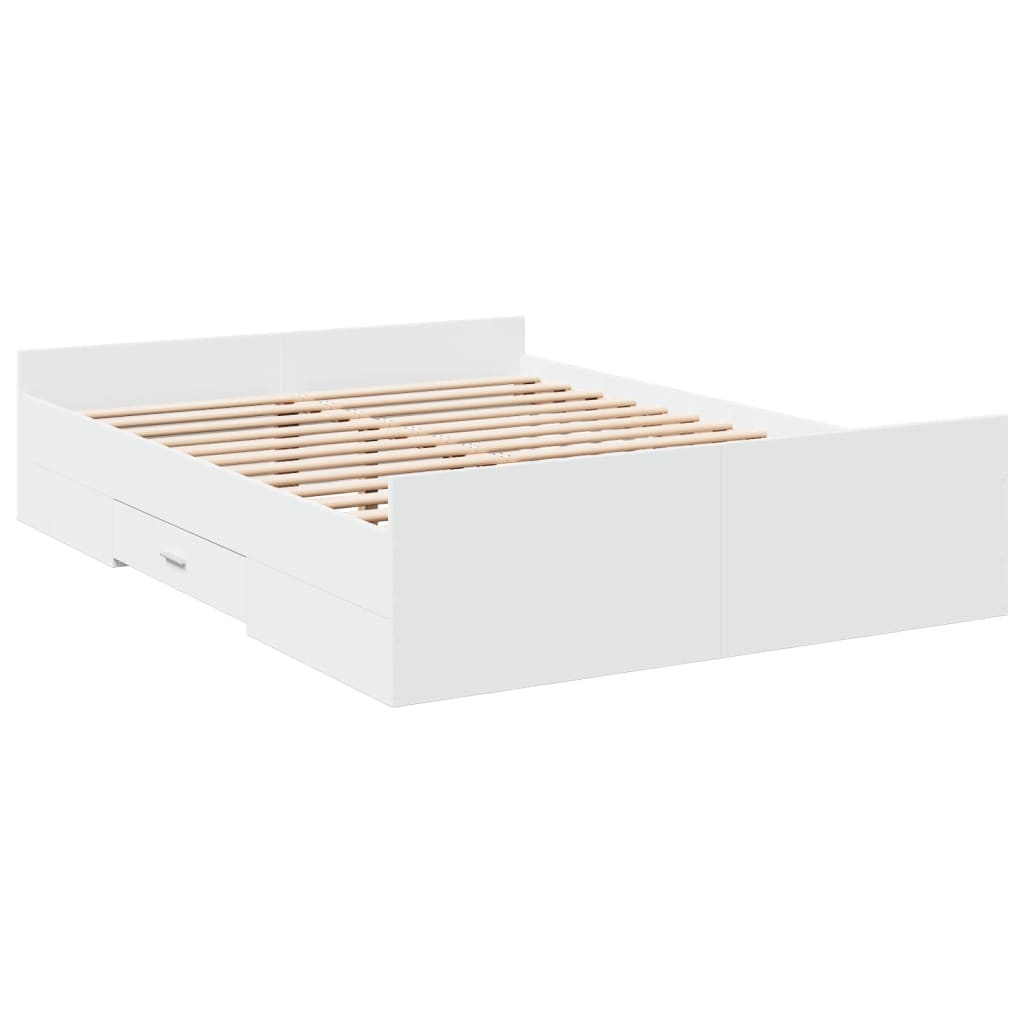 vidaXL Bed Frame with Drawers White 120x190 cm Small Double Engineered Wood