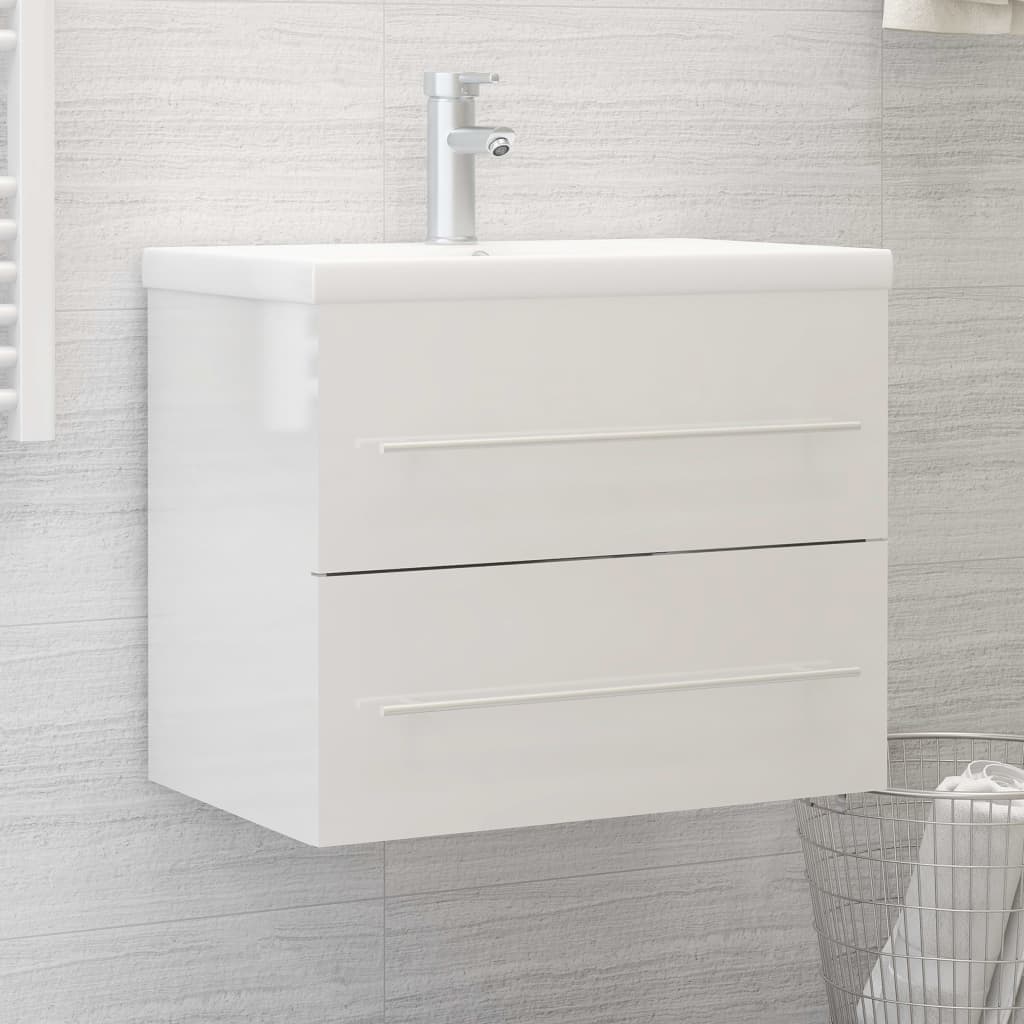 vidaXL Sink Cabinet High Gloss White 60x38.5x48 cm Engineered Wood