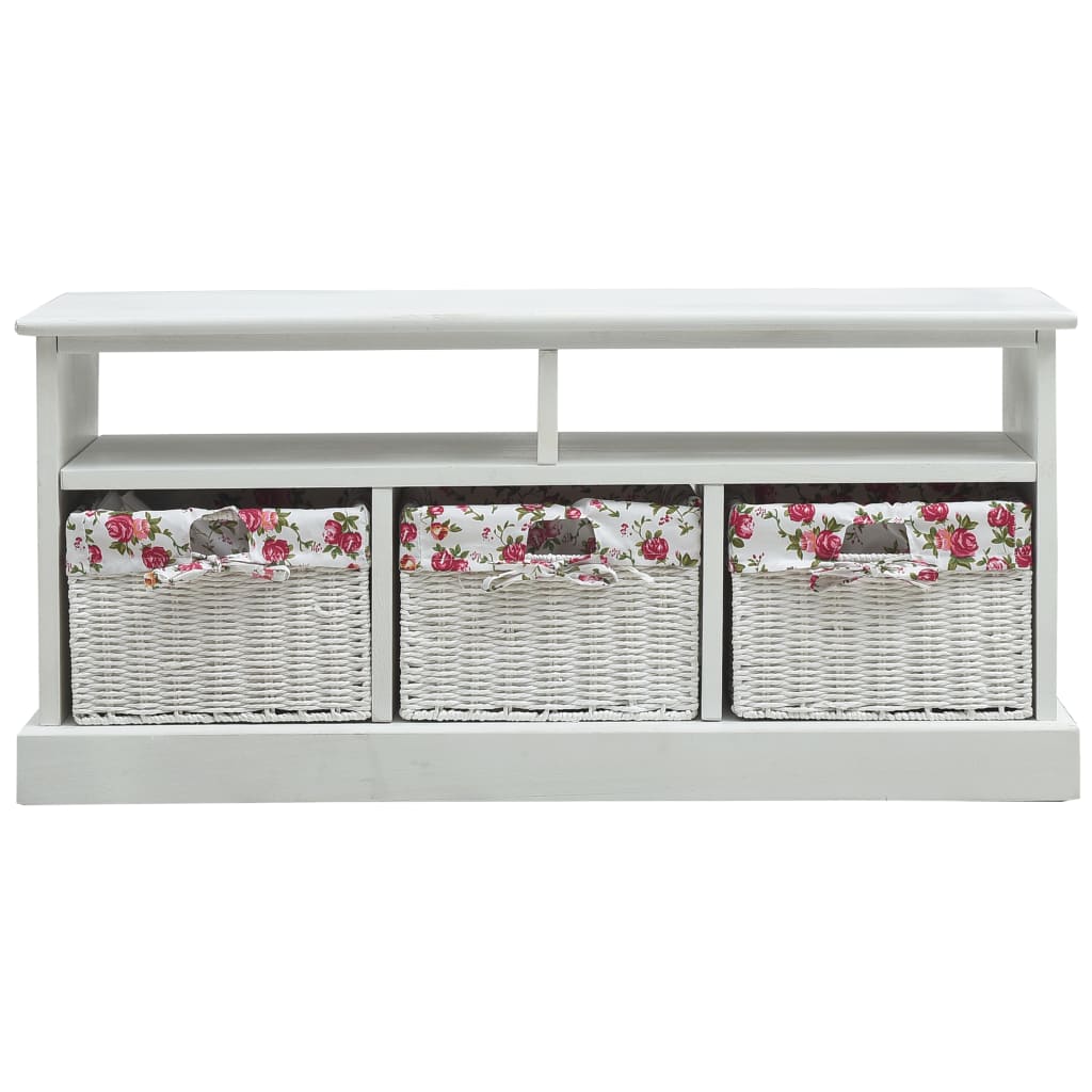 vidaXL Hall Bench with 3 Baskets White Wood