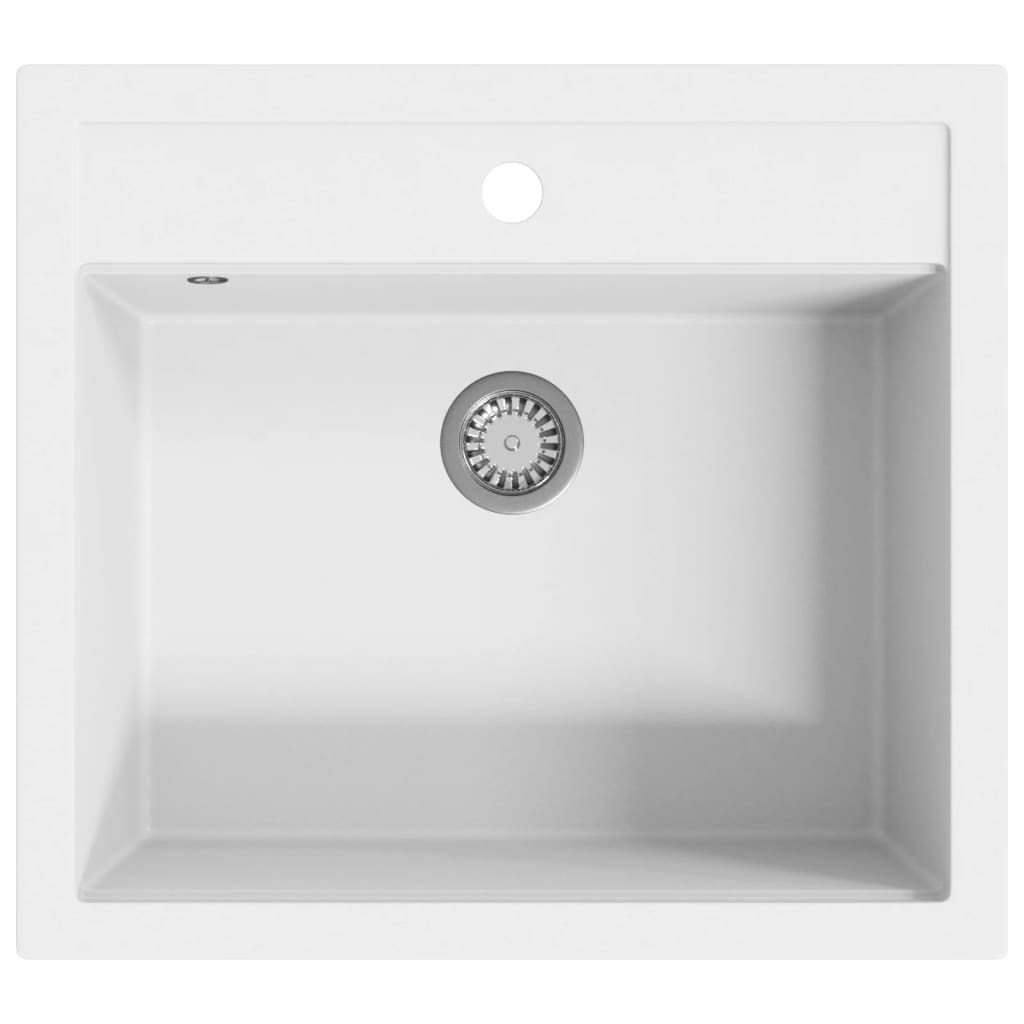 vidaXL Granite Kitchen Sink Single Basin White vidaXL.co.uk