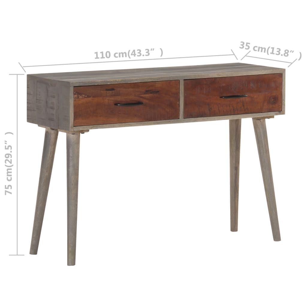vidaXL Console Table Grey 110x35x75 cm Solid Rough Mango Wood