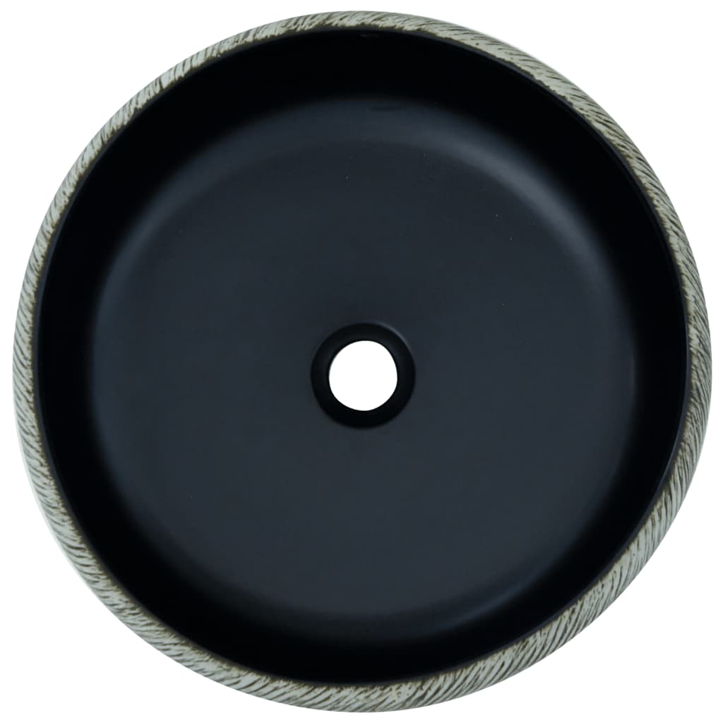 vidaXL Countertop Basin Black and Grey Round Φ41x14 cm Ceramic