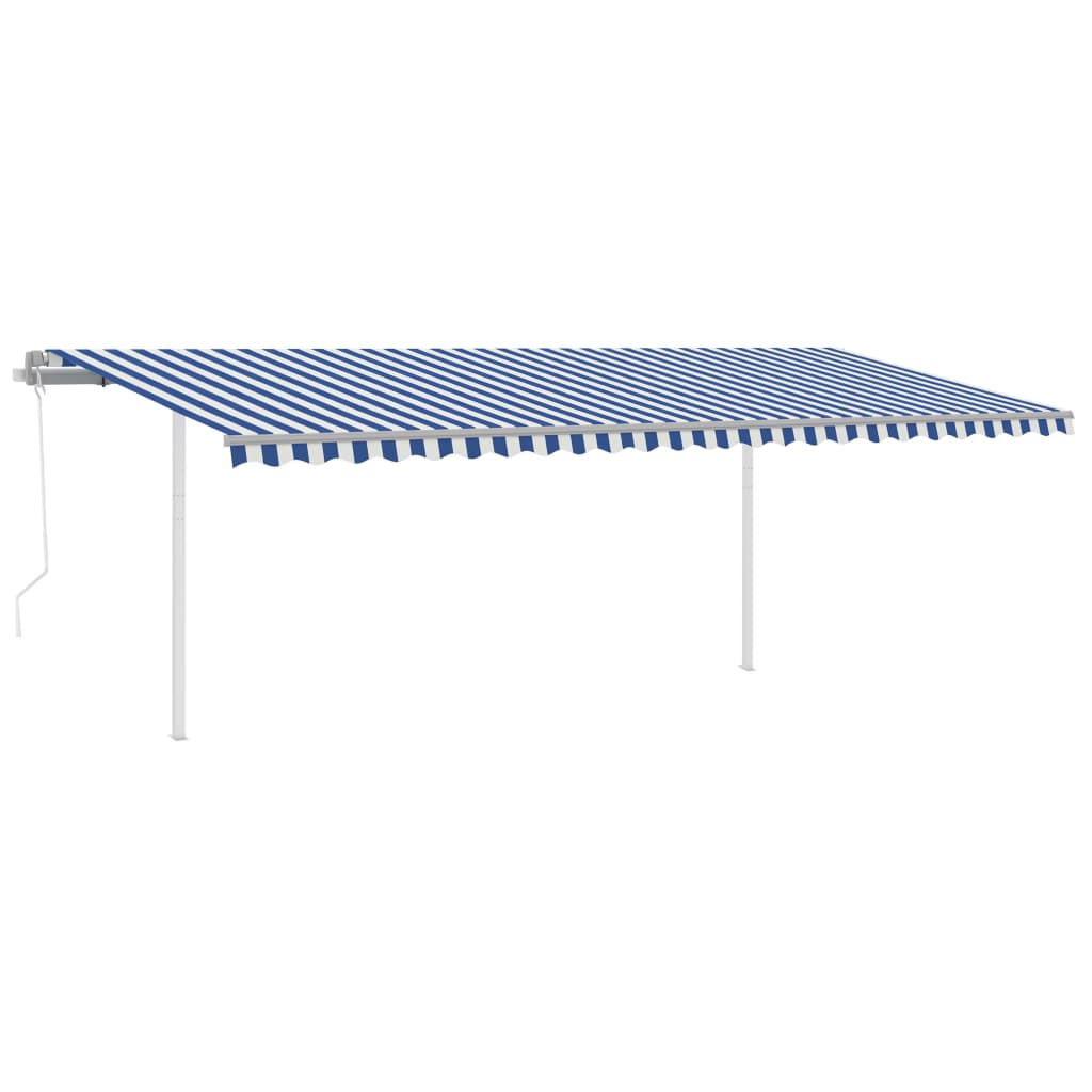 vidaXL Automatic Retractable Awning with Posts 6x3.5 m Blue&White