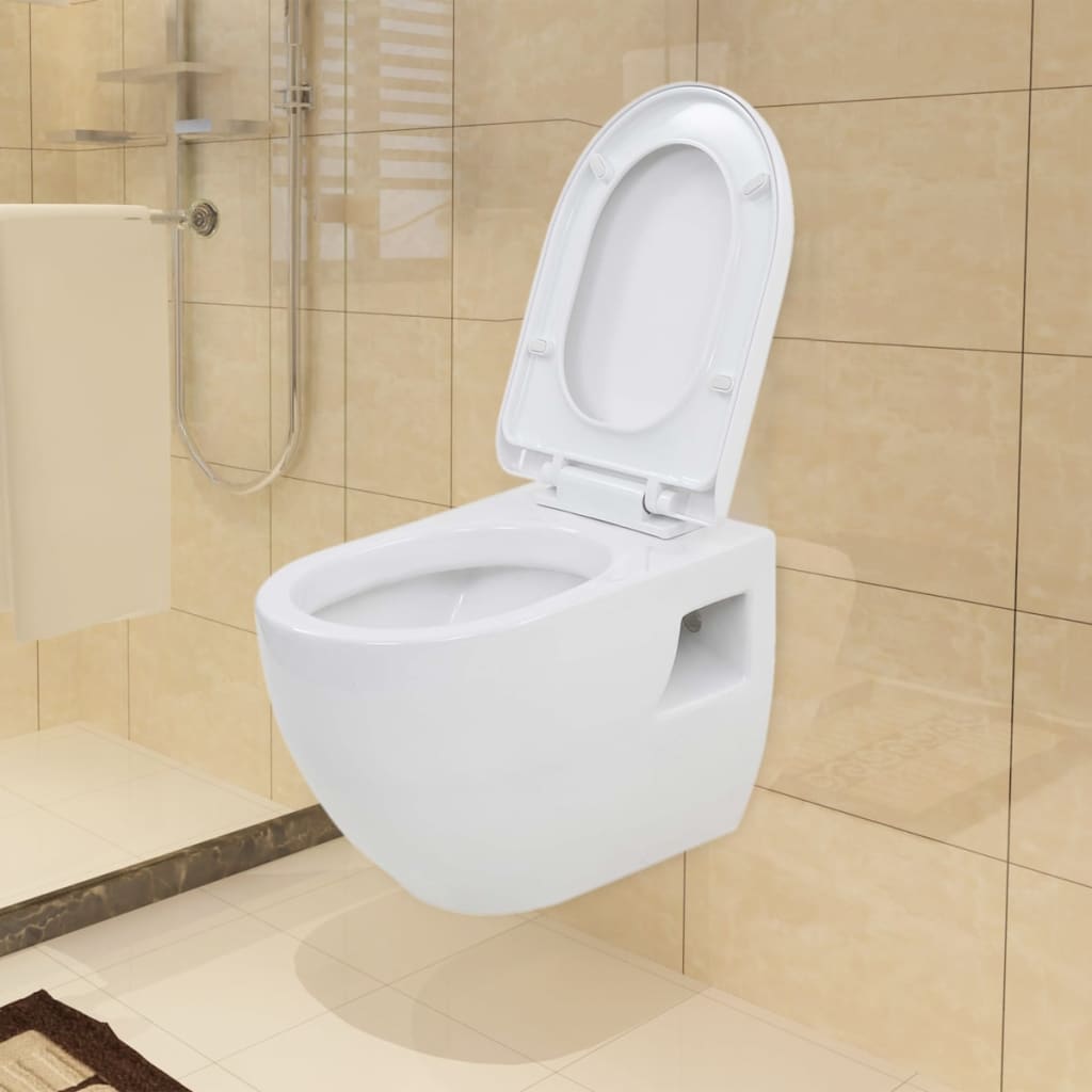 vidaXL Wall-Hung Toilet Ceramic White