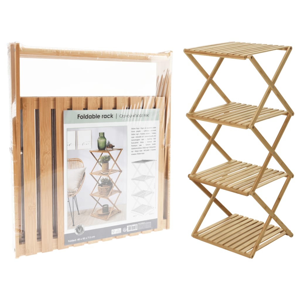 Home&Styling Folding Shelf 4-Tier Bamboo