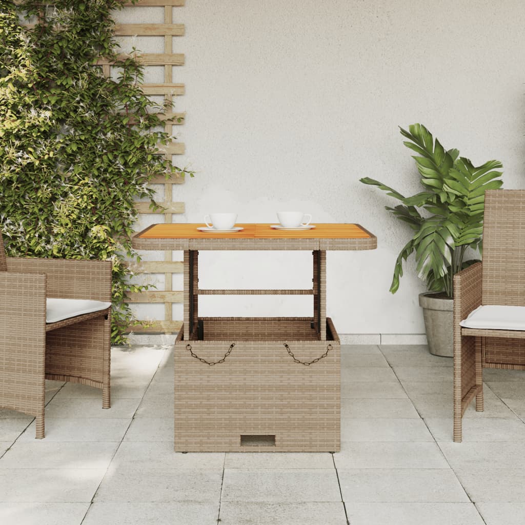 vidaXL Garden Table Beige 80x80x71 cm Poly Rattan and Acacia Wood
