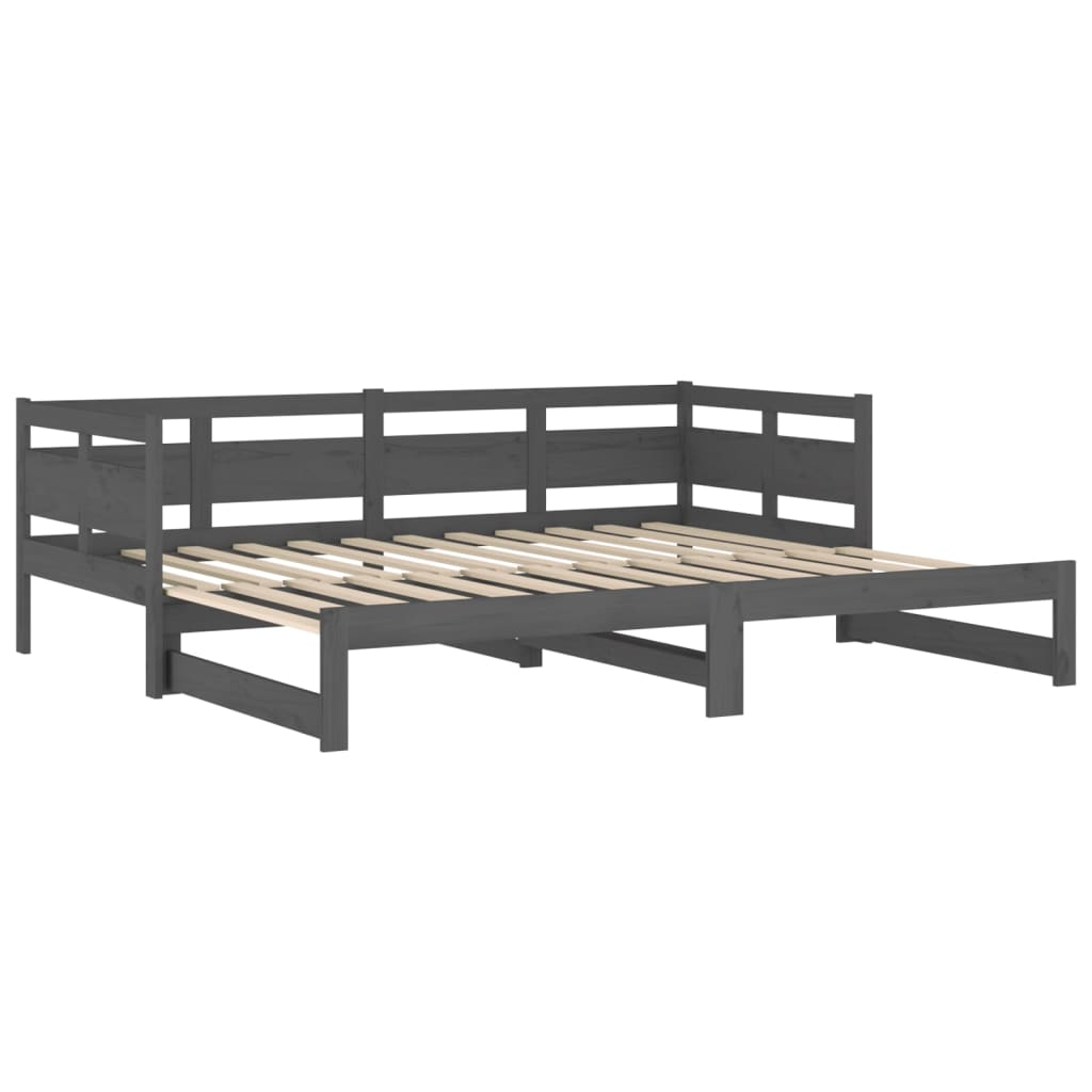 vidaXL Pull-out Day Bed Grey Solid Wood Pine 2x(80x200) cm
