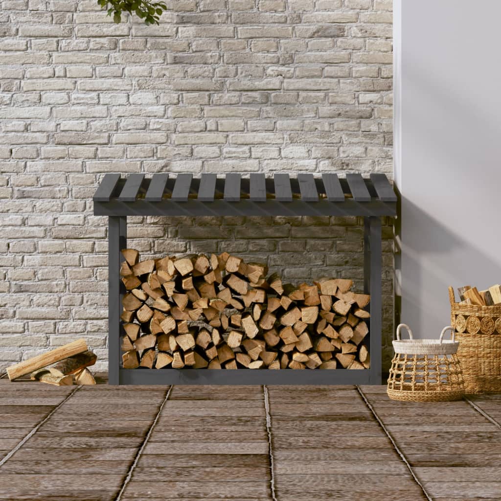 vidaXL Firewood Rack Grey 108x64.5x78 cm Solid Wood Pine