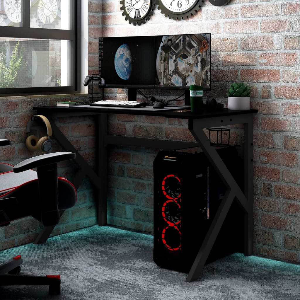 vidaXL Gaming Desk with K Shape Legs Black 90x60x75 cm