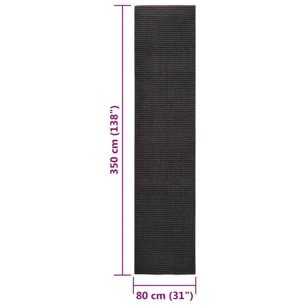 vidaXL Sisal Rug for Scratching Post Black 80x350 cm