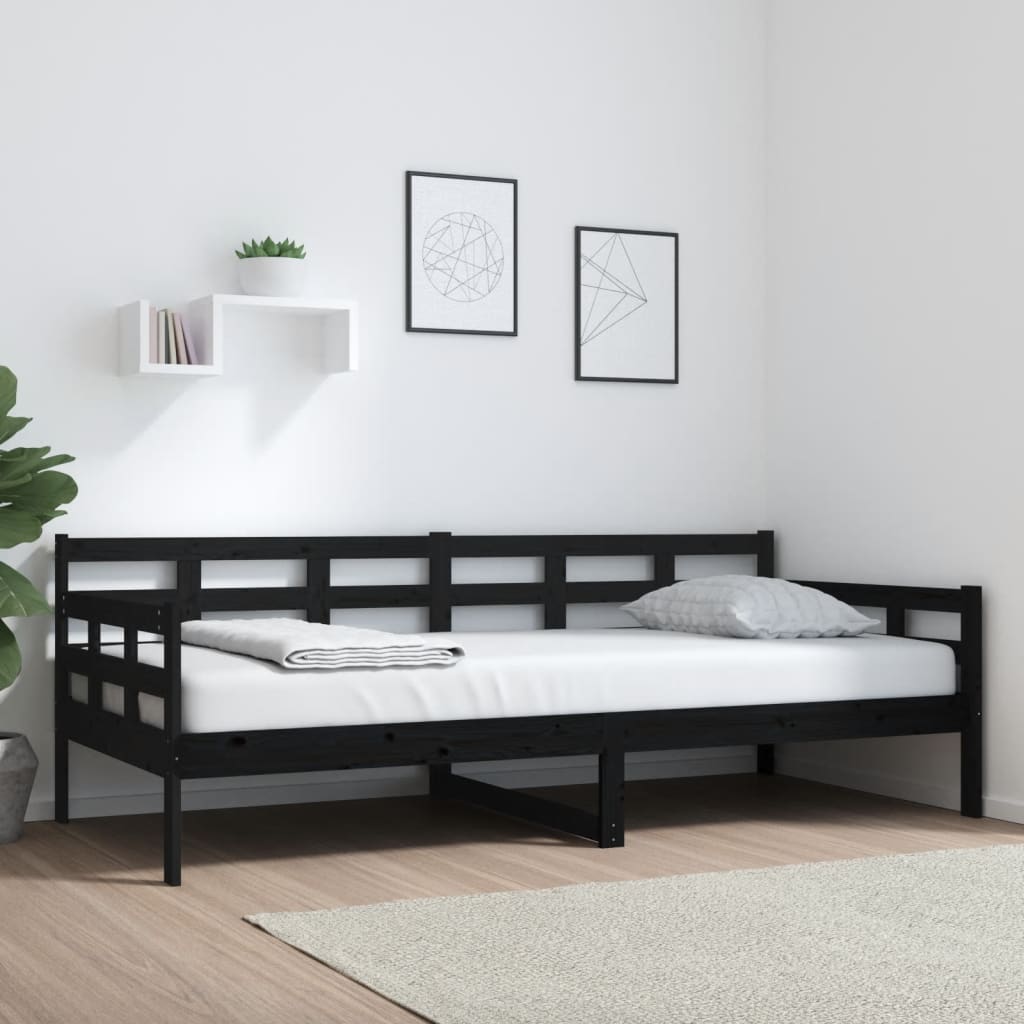 vidaXL Day Bed Black Solid Wood Pine 90x200 cm