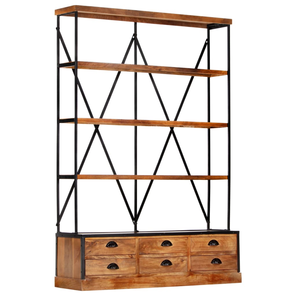 vidaXL 4-Tier Bookcase with 6 Drawers 122x36x181 cm Solid Mango Wood