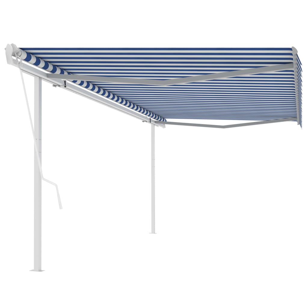 vidaXL Automatic Retractable Awning with Posts 5x3 m Blue&White
