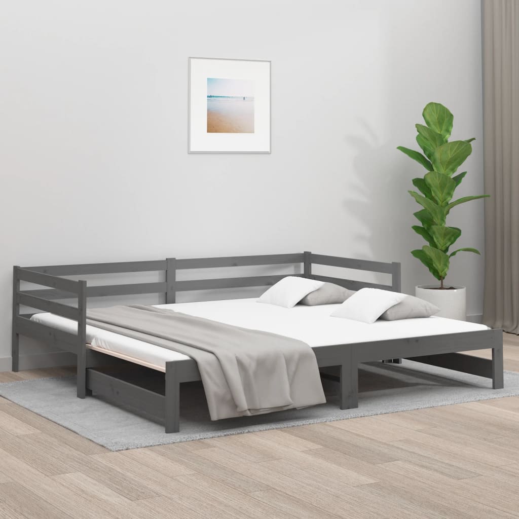vidaXL Pull-out Day Bed Grey 2x(90x190) cm Solid Wood Pine