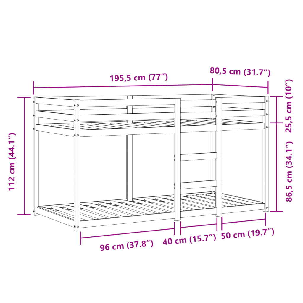 vidaXL Bunk Bed with Curtains White&Black 75x190 cm Solid Wood Pine