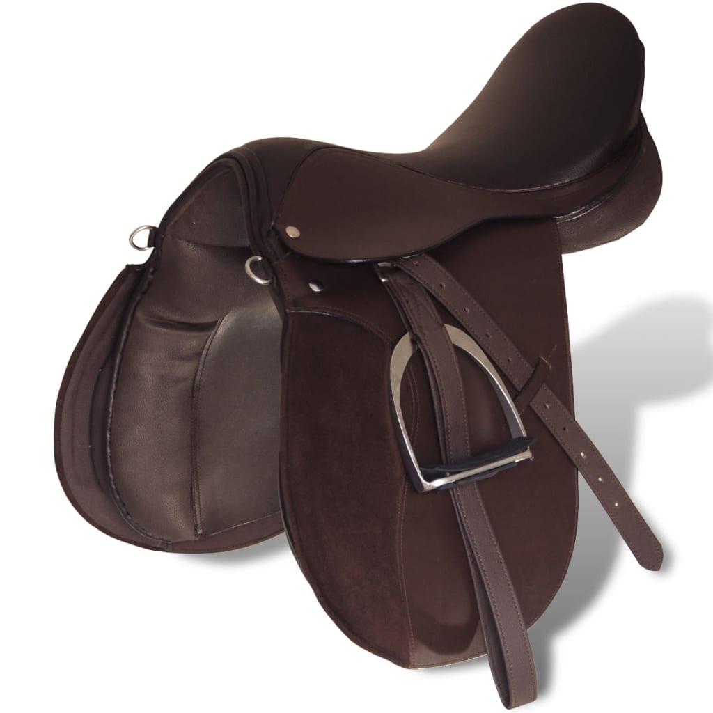 Horse Riding Saddle Set 17.5" Real Leather Brown 18 cm