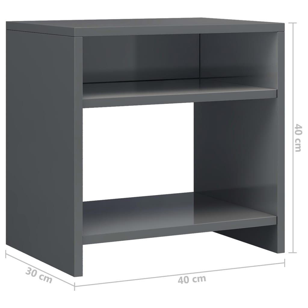 vidaXL Bedside Cabinets 2 pcs High Gloss Grey 40x30x40 cm Engineered Wood