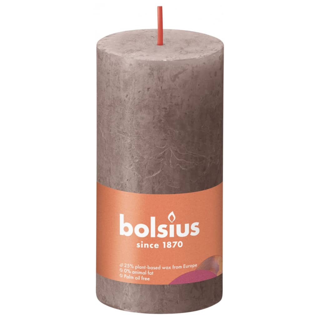 Bolsius Rustic Pillar Candles Shine 8 pcs 100x50 mm Rustic Taupe