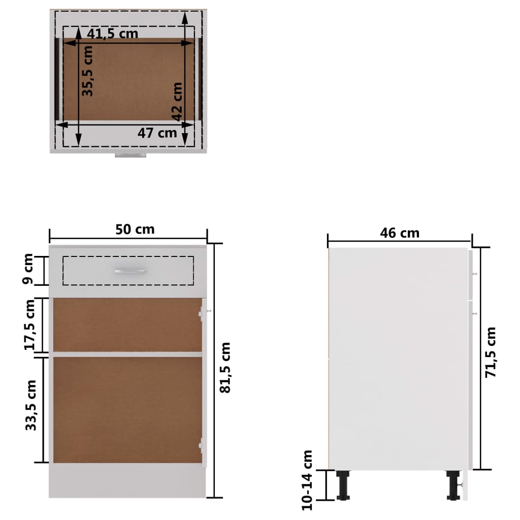 vidaXL Drawer Bottom Cabinet High Gloss White 50x46x81.5 cm Engineered Wood