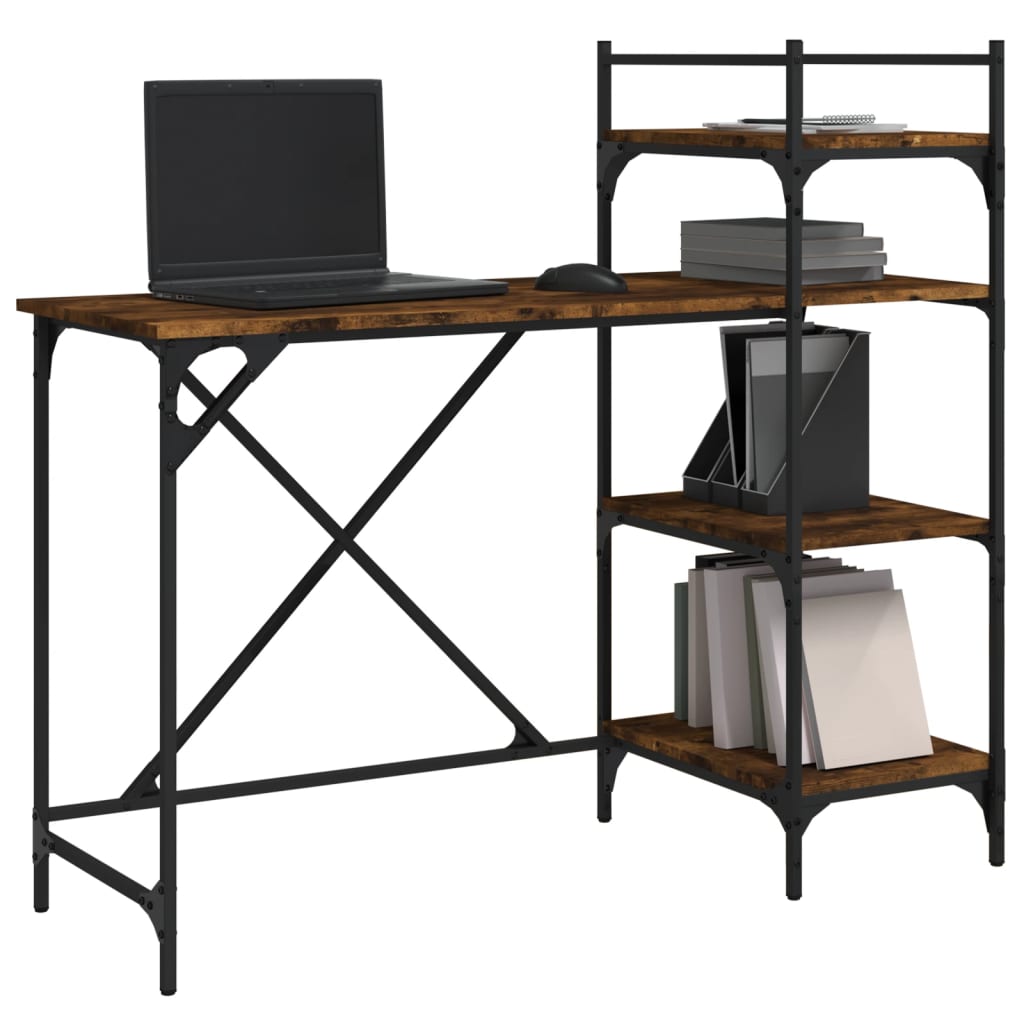 vidaXL Computer Desk with Shelves Smoked Oak 120x47x109 cm