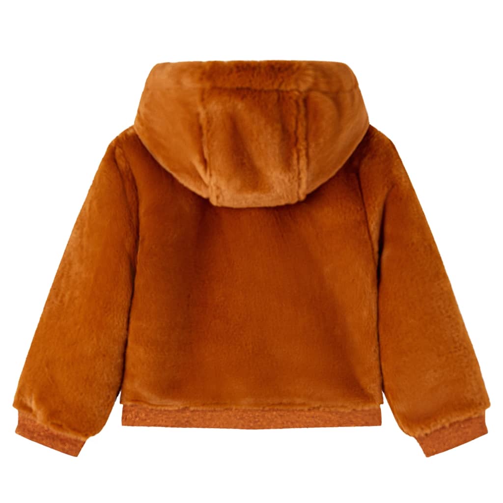 Kids' Hooded Jacket Faux Fur Cognac 92