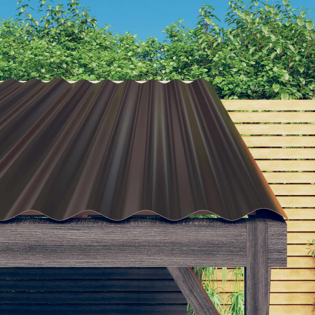 vidaXL Roof Panels 12 pcs Powder-coated Steel Brown 100x36 cm