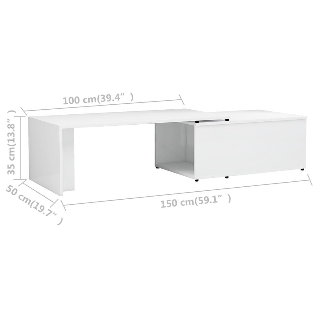 vidaXL Coffee Table High Gloss White 150x50x35 cm Engineered Wood