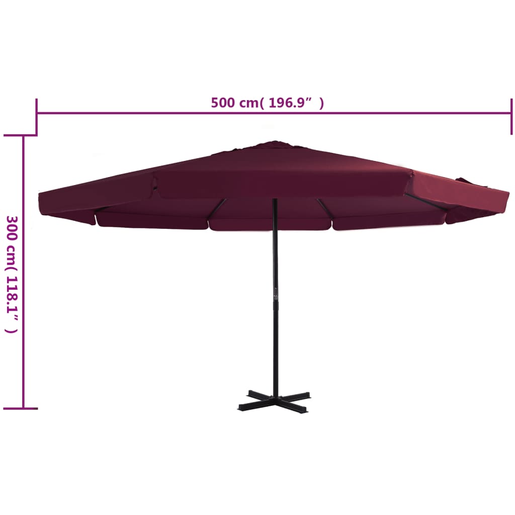 vidaXL Outdoor Parasol with Aluminium Pole 500 cm Bordeaux Red