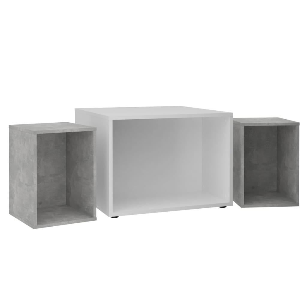 FMD Coffee Table with 2 Side Tables 67.5x67.5x50 cm White and Concrete