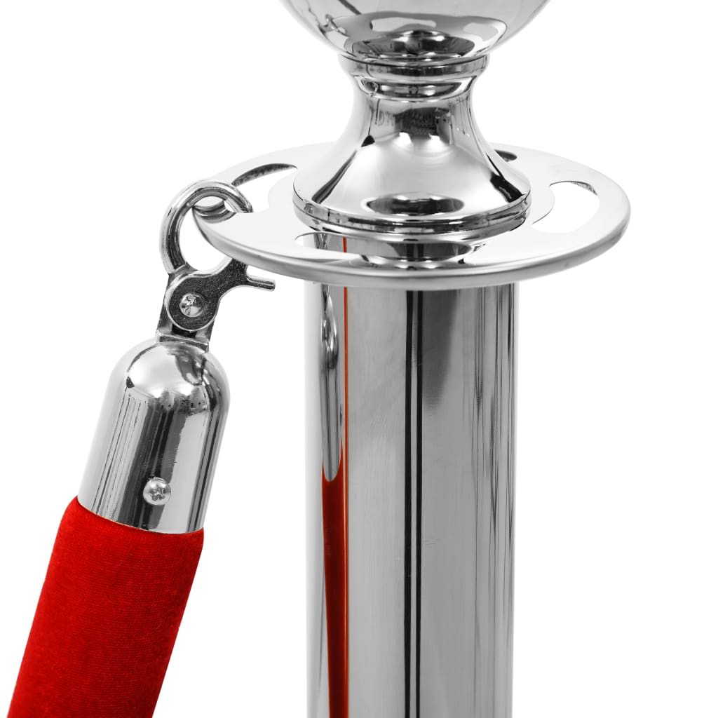 vidaXL Stanchion Stand Rope Red and Silver Velvet