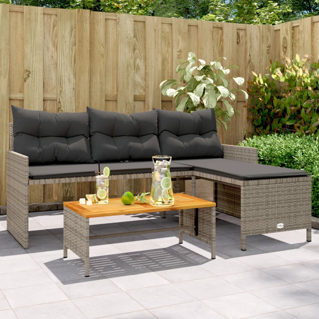 vidaXL Garden Sofa with Table and Cushions L-Shaped Grey Poly Rattan