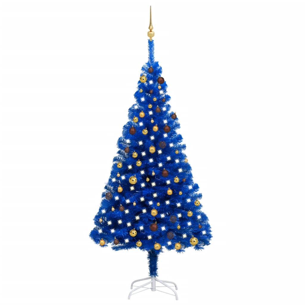 vidaXL Artificial Pre-lit Christmas Tree with Ball Set Blue 210 cm PVC