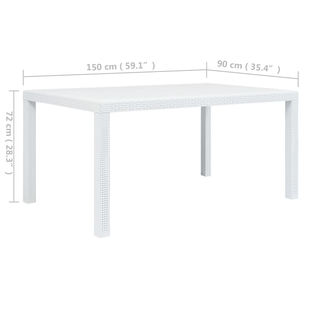 vidaXL Garden Table White 150x90x72 cm Plastic Rattan Look