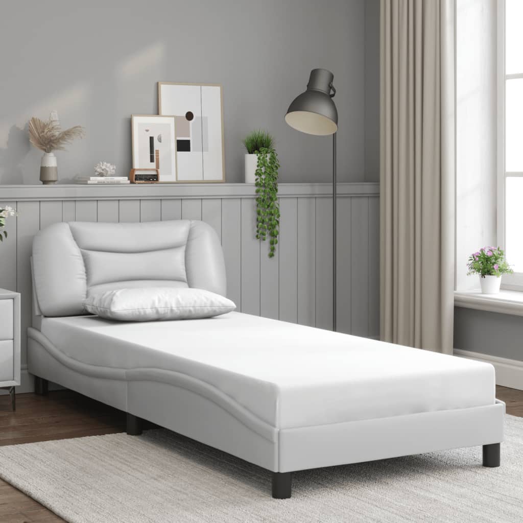 vidaXL Bed Frame with LED Lights White 90x190 cm Single Faux Leather