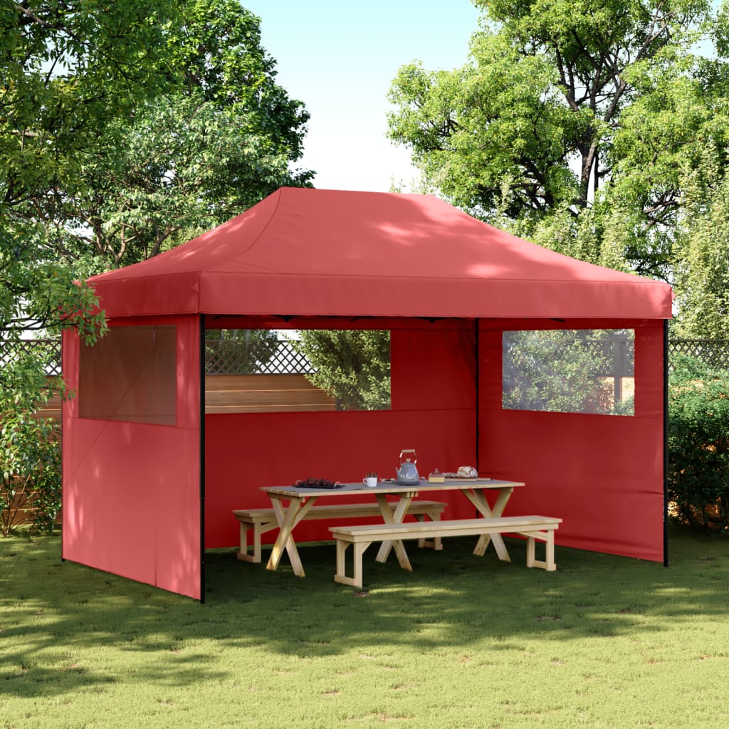 vidaXL Foldable Party Tent Pop-Up with 3 Sidewalls Burgundy