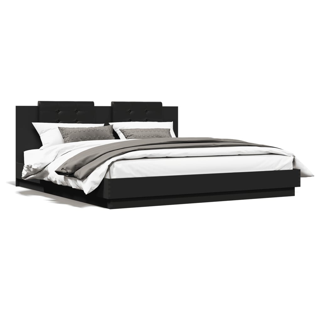 vidaXL Bed Frame with Headboard and LED Lights Black 200x200 cm