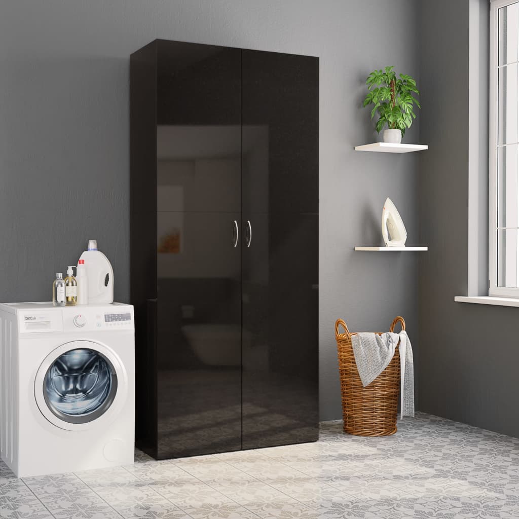 vidaXL Storage Cabinet High Gloss Black 80x35.5x180 cm Engineered Wood