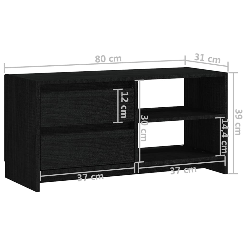 vidaXL TV Cabinet Black 80x31x39 cm Solid Pinewood