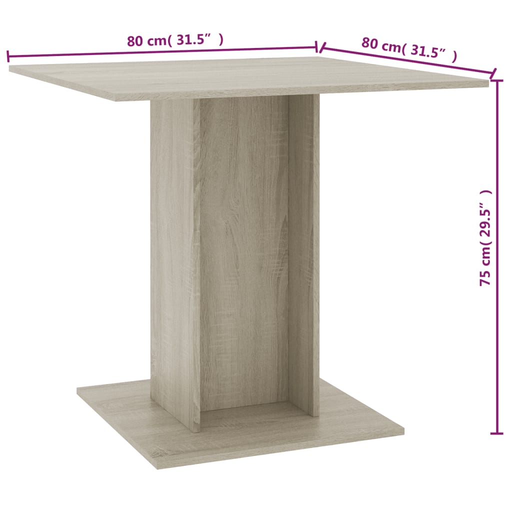 vidaXL Dining Table Sonoma Oak 80x80x75 cm Chipboard