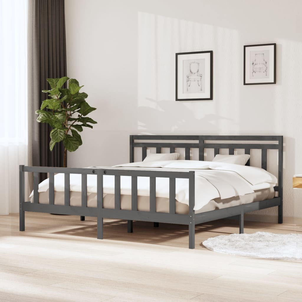 vidaXL Bed Frame Grey Solid Wood 200x200 cm
