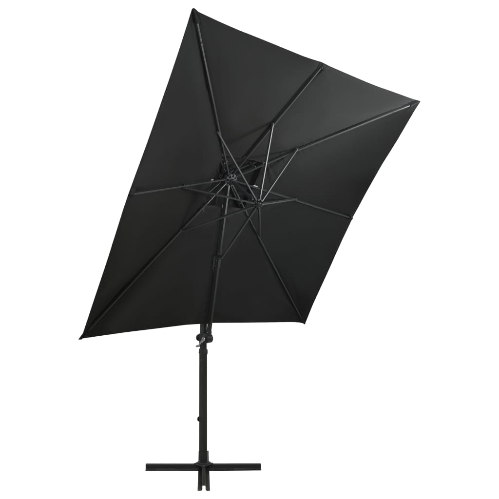 vidaXL Cantilever Umbrella with Pole and LED Lights Black 250 cm