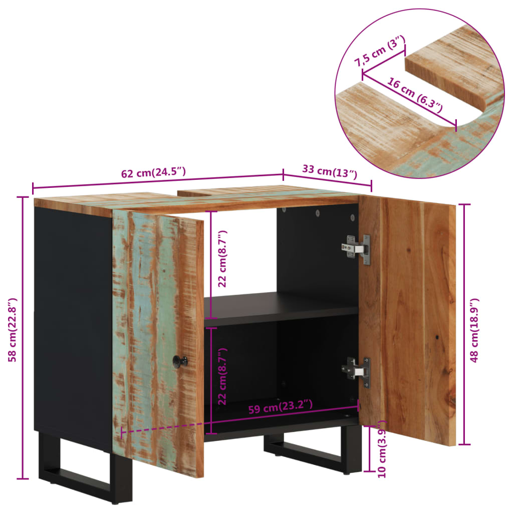 vidaXL Sink Cabinet 62x33x58 cm Solid Wood Reclaimed and Engineered Wood