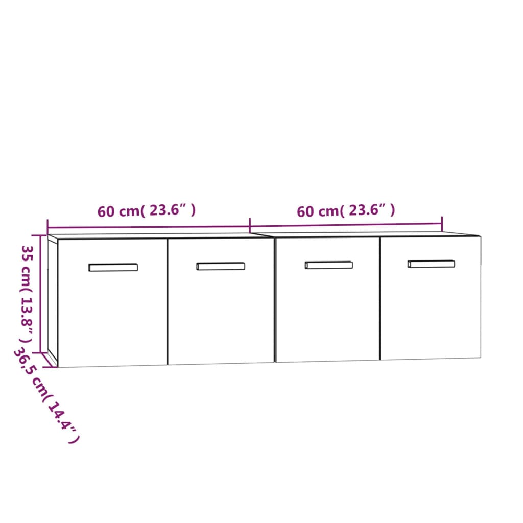 vidaXL Wall Cabinets 2 pcs High Gloss White 60x36.5x35 cm Engineered Wood