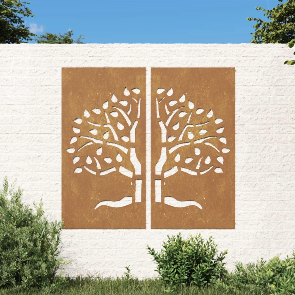 vidaXL Garden Wall Decorations 2 pcs 105x55 cm Corten Steel Tree Design