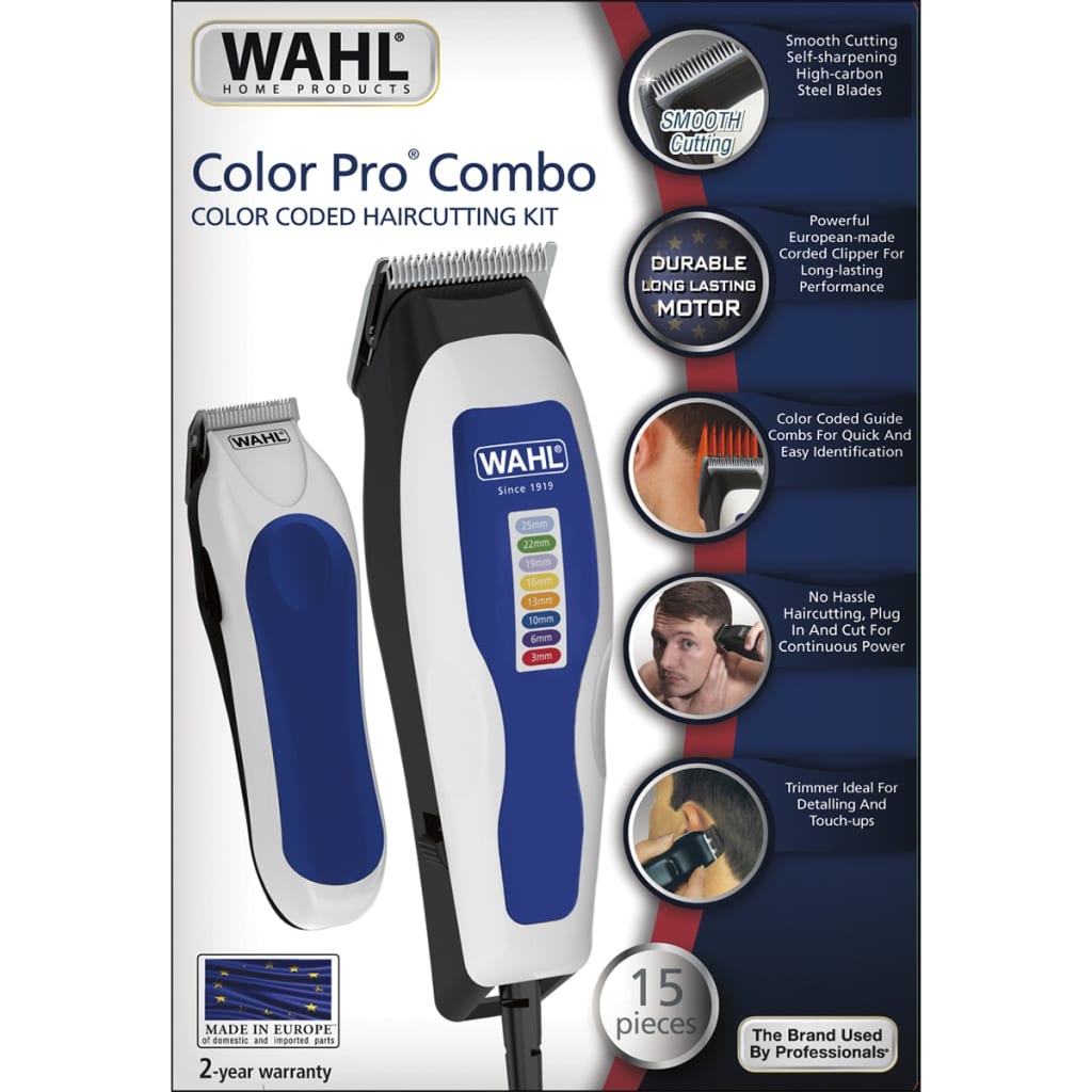 Wahl 15 Piece Hair Clippers and Trimmer Color Pro Combo 1395.0465