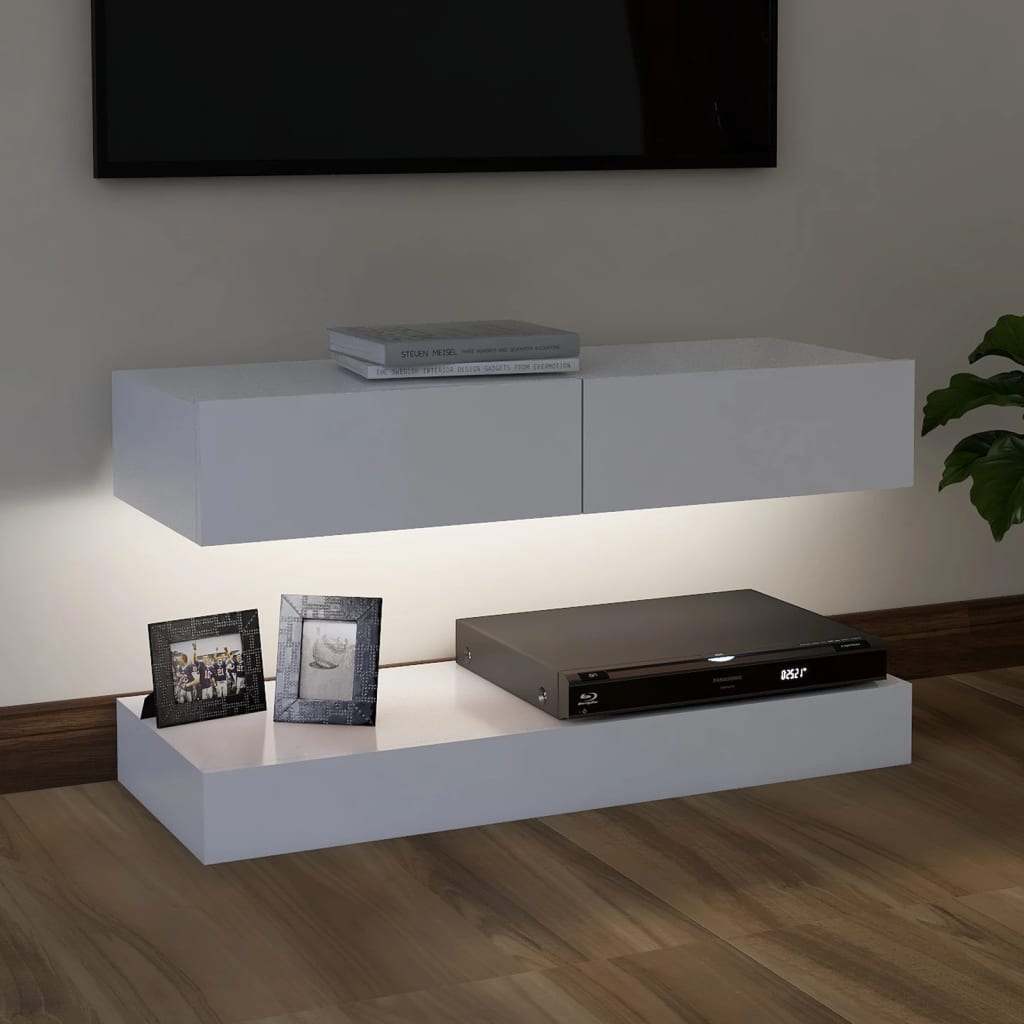 vidaXL TV Cabinet with LED Lights White 90x35 cm