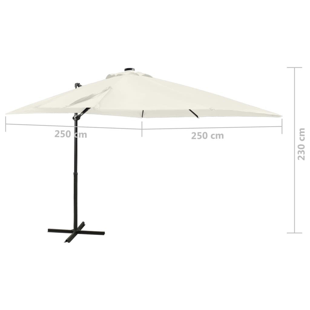 vidaXL Cantilever Umbrella with Pole and LED Lights Sand 250 cm